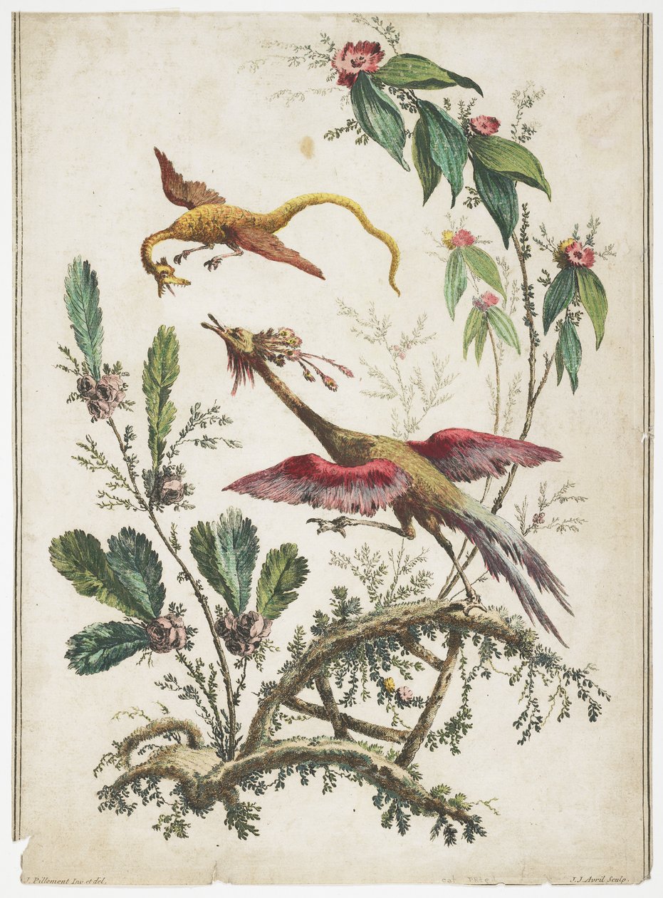 Ornament. Chinoiserie. Bloemen en Vogels, 1770 door Jean Baptiste Pillement