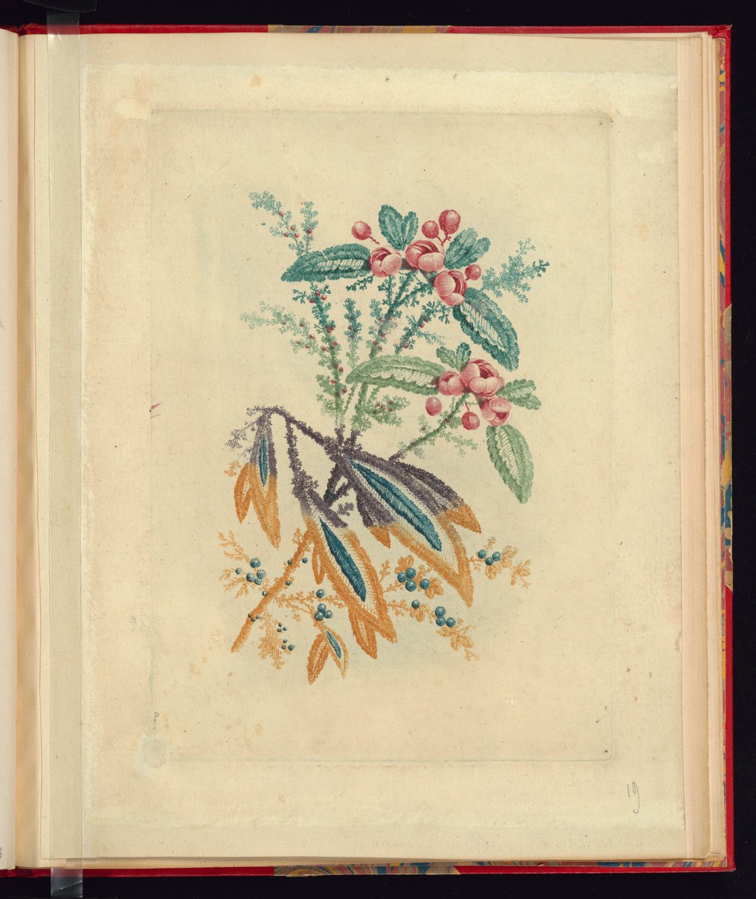 Sierontwerp met Kleine Rode Bloemen en Bessen, uit Nouvelle suite de cahiers de flerurs naturelle a l