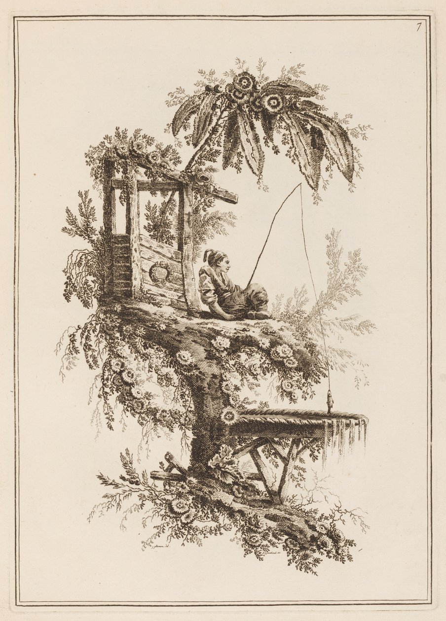 Plaat 7, "Suite de douze Pêcheurs et Chasseurs" door Jean Baptiste Pillement