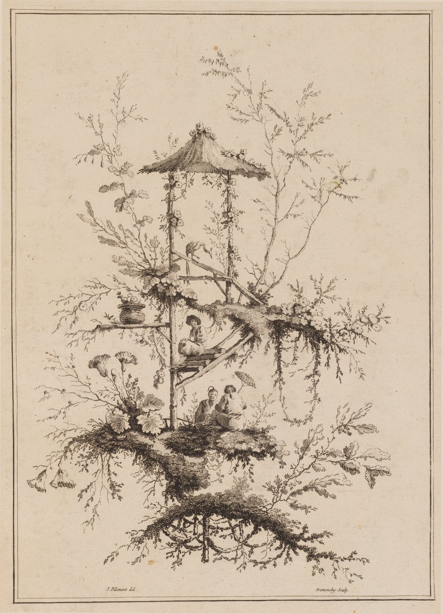 Plaat uit een set van Chinoiserie voorstellingen door Jean Baptiste Pillement