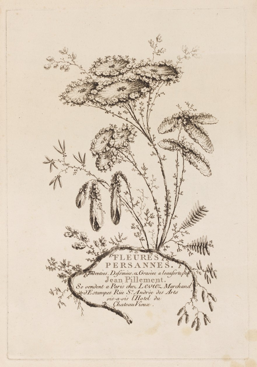 Titelpagina, uit "Fleures Persannes" door Jean Baptiste Pillement