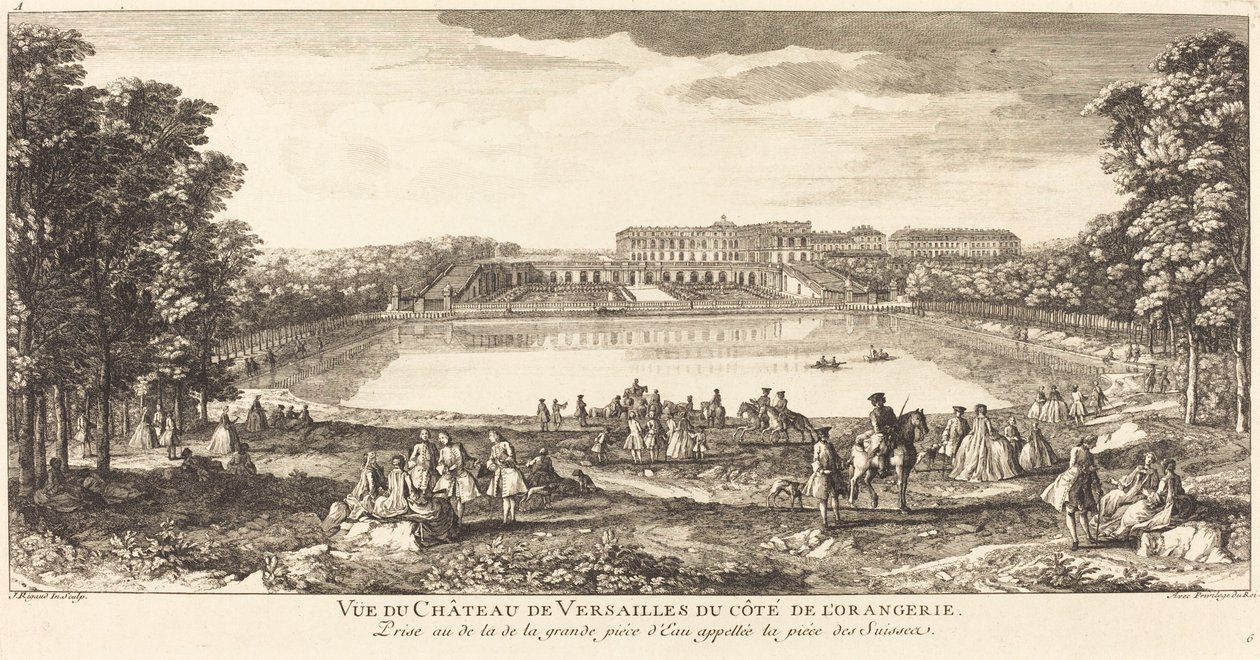 Uitzicht op het Kasteel van Versailles vanaf de Orangerie door Jean Baptiste Rigaud