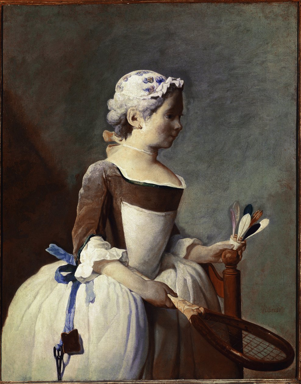 Meisje met racket en shuttle door Jean-Baptiste Simeon Chardin