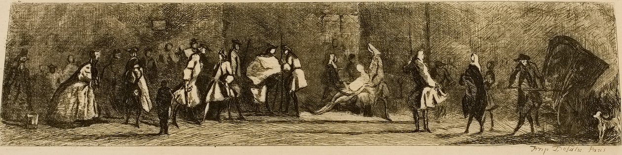 Het uithangbord van de chirurg-barbier, gegraveerd door Jules de Goncourt door Jean Baptiste Simeon Chardin