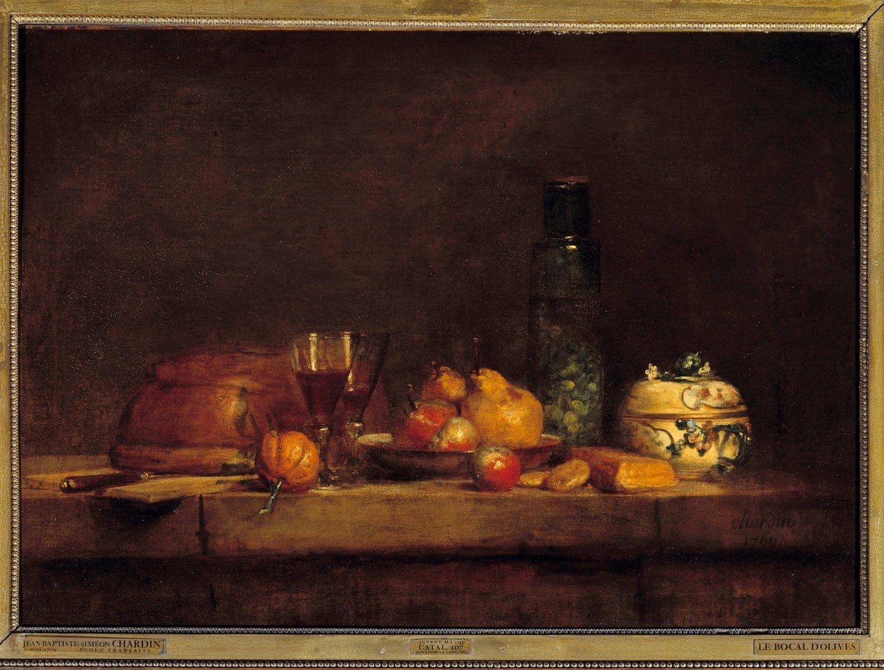 De pot met olijven. Schilderij door Jean Simeon Chardin (1699-1779) door Jean Baptiste Simeon Chardin