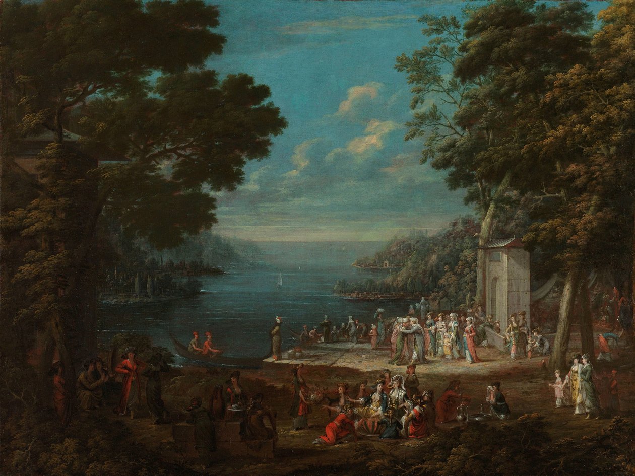 Damesfeest in Hünkâr İskelesi aan de Bosporus door Jean Baptiste Vanmour