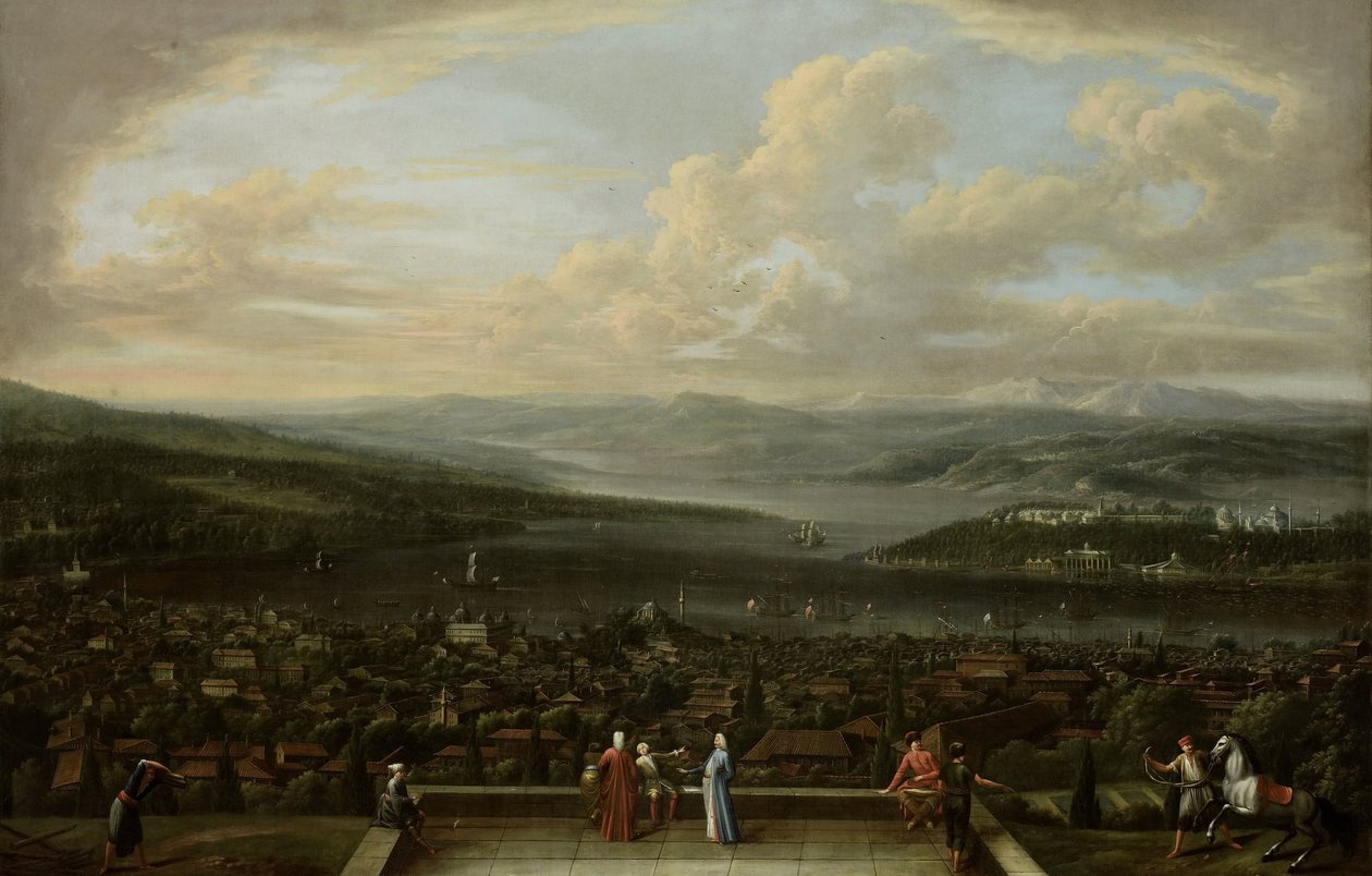 Gezicht op Istanbul vanuit de Nederlandse ambassade in Pera door Jean Baptiste Vanmour