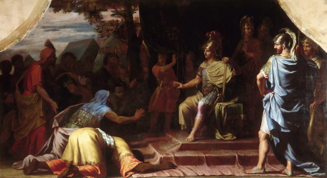 Alexander de Grote ontvangt het nieuws van de dood door zelfverbranding van de gymnosofist Calanus door Jean Baptiste de Champaigne