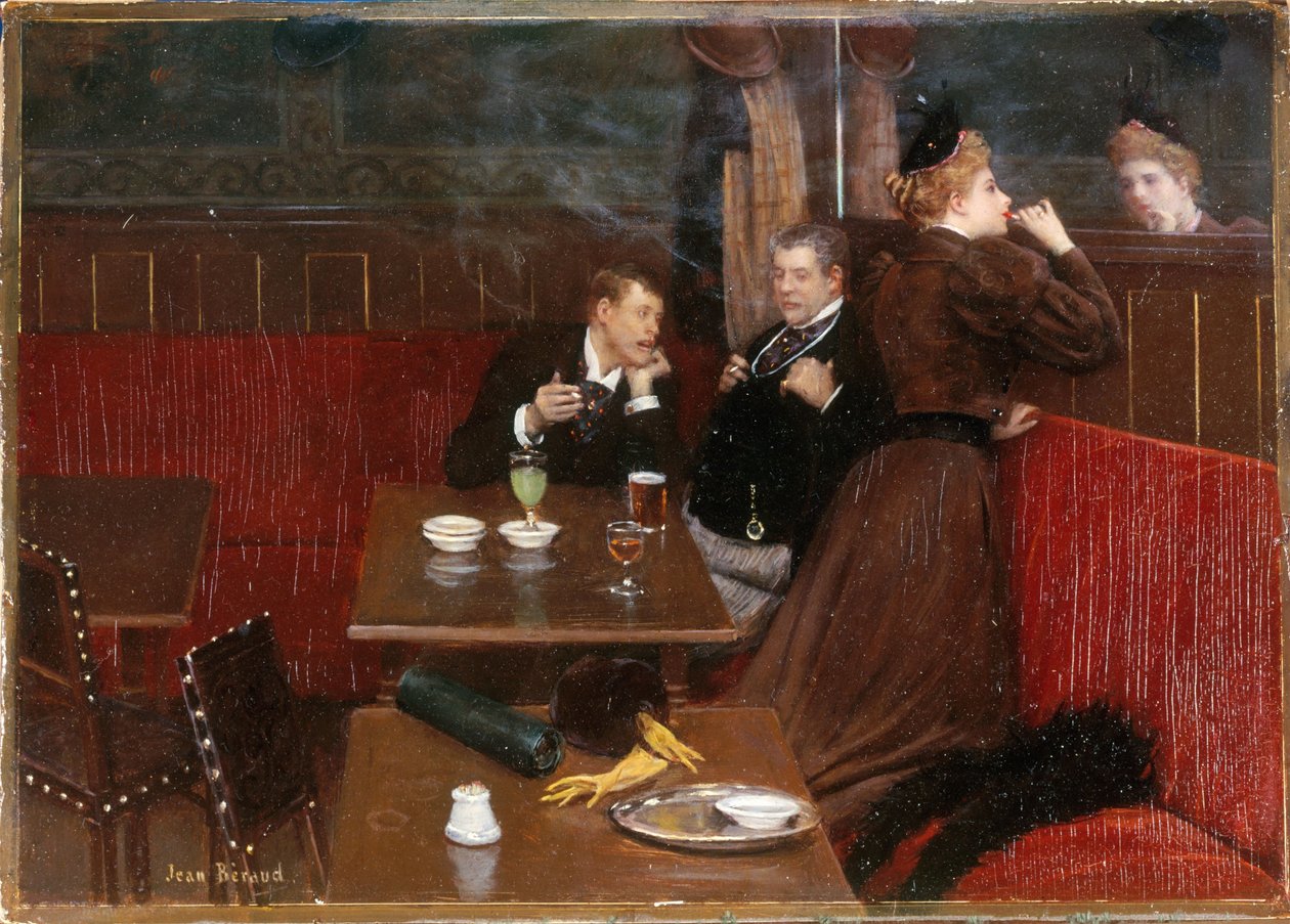 Drie figuren in een café, ca. 1890 (olieverf op doek) door Jean Beraud