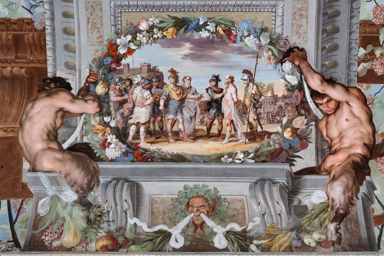 Acete, gevangen gehouden door twee soldaten, vertelt de daden van Bacchus aan Pentheus en zijn gevolg van krijgers door Jean Boulanger