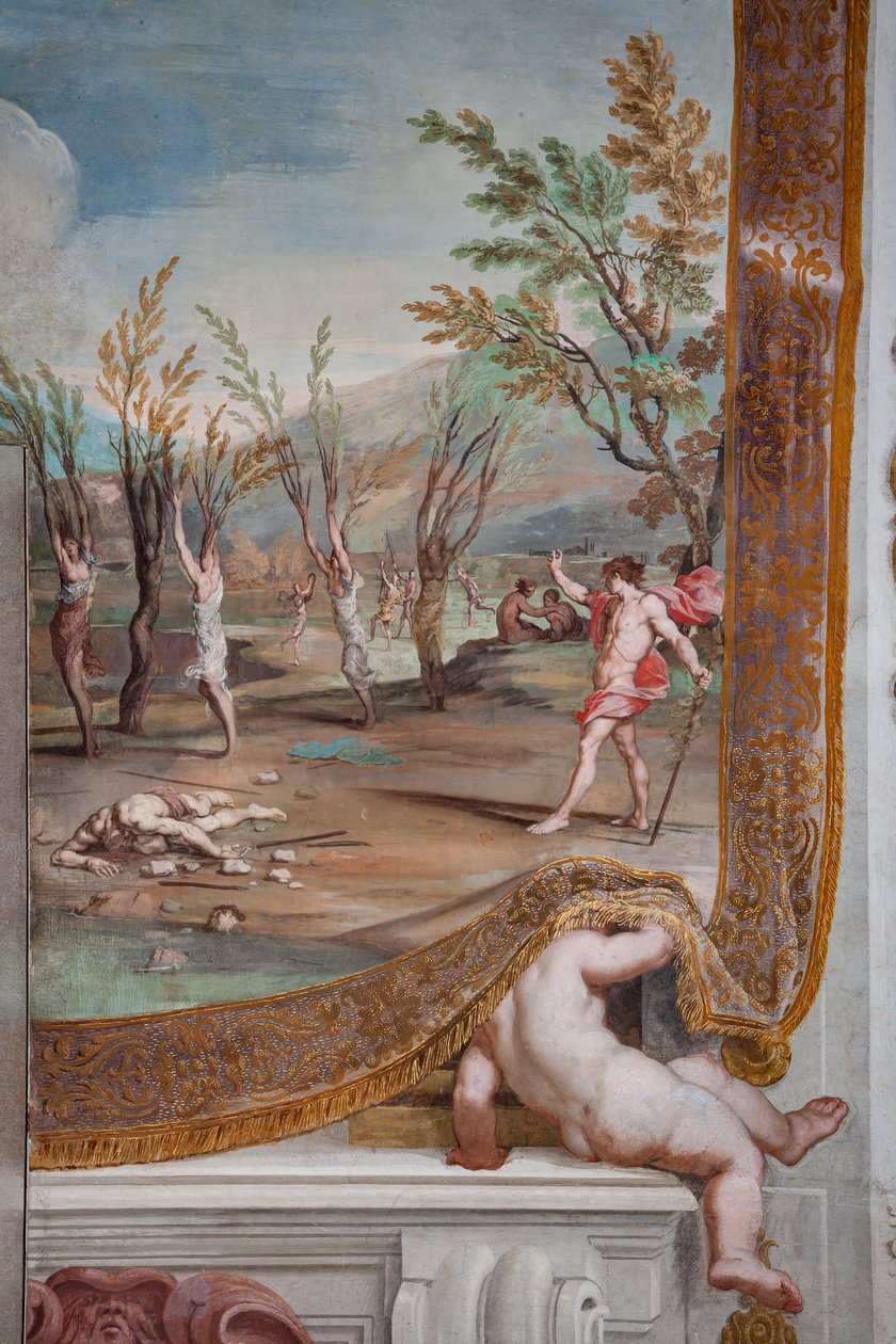Bacchus verandert de Bacchanten in bomen, schuldig aan het in stukken snijden van Orpheus