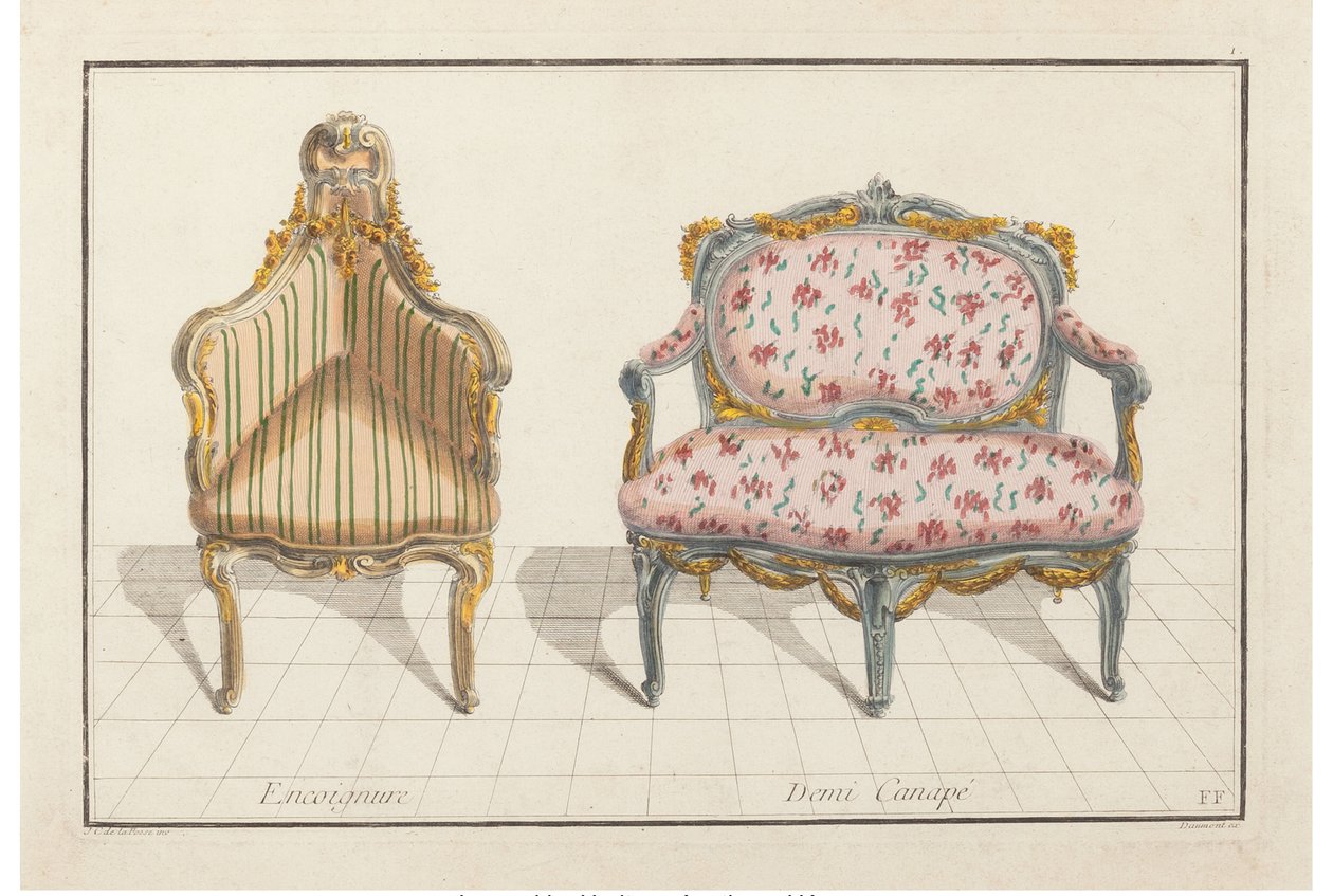 Encoignure, Demi Canapé. Nouvelle Iconologie Historique ou Attributen Hieroglyphiques door Jean Charles Delafosse