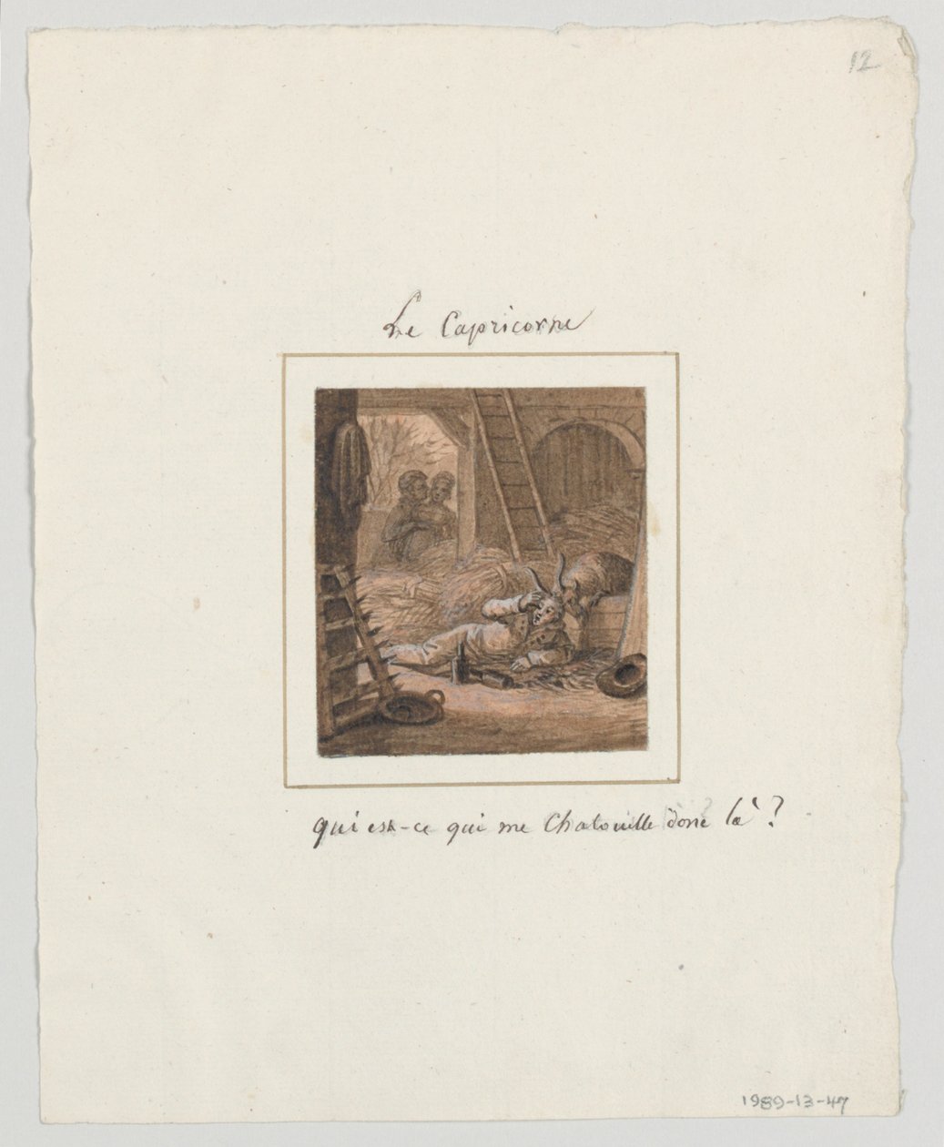 Ontwerp voor een beschilderd porseleinen bord, Le Capricorne uit de Zodiac Travesti Service door Jean Charles Develly