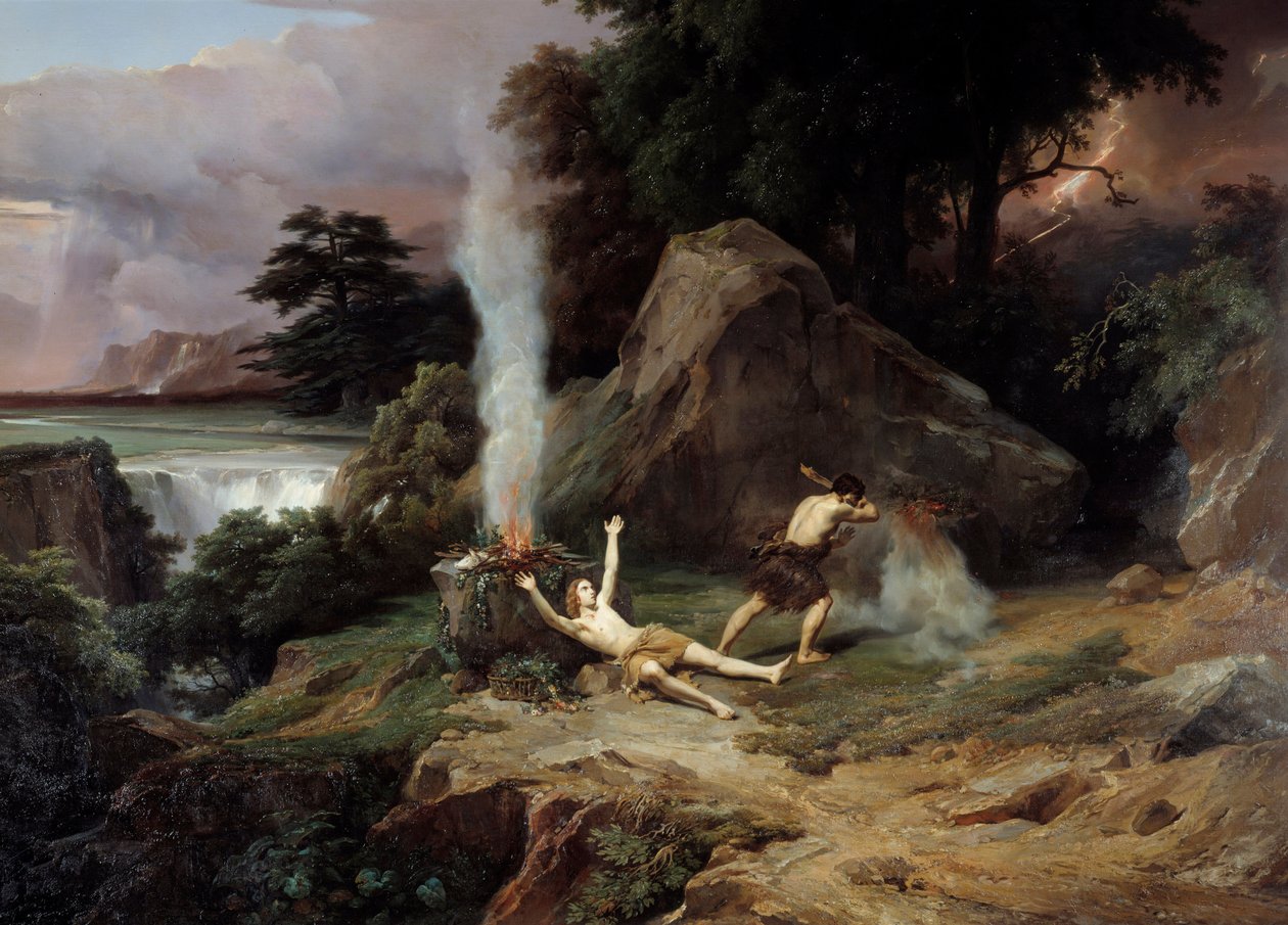 De dood van Abel, jaloers, doodt zijn broer Abel door Jean Charles Joseph Rémond