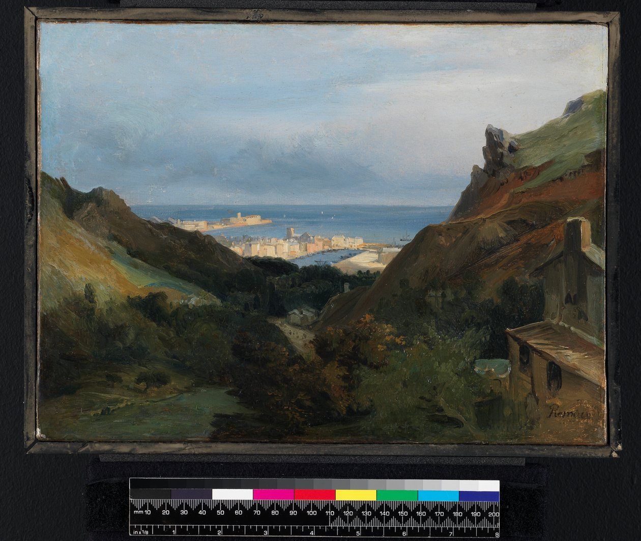 Italiaans landschap met uitzicht op een haven, voor 1875 door Jean Charles Joseph Rémond