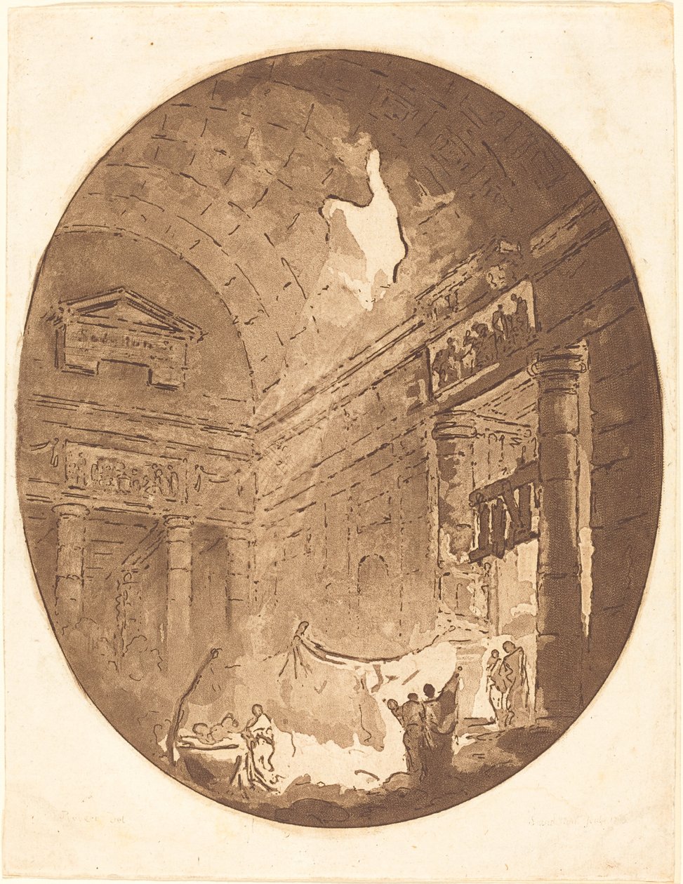 Interieur van een Romeinse villa door Jean Claude Richard, Abbé de Saint Non after Hubert Robert