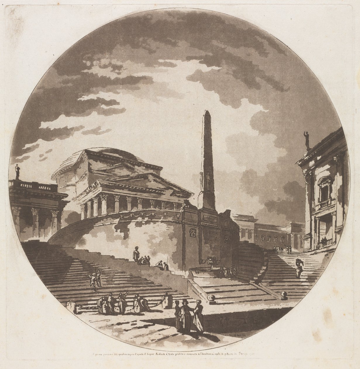 Uitzicht op de Rotonde met Trappen aan de Tiber door Jean Claude Richard de Saint Non