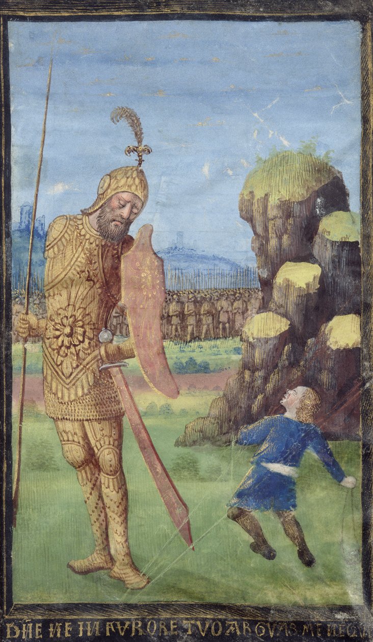 David en Goliath, uit een getijdenboek, c.1470 door Jean Colombe