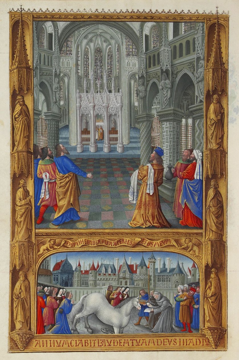 Les Très Riches Heures du duc de Berry, Folio 129v - Het Heilig Sacrament door Jean Colombe