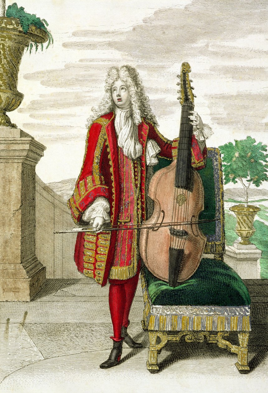 Heer die de Cello speelt, gepubliceerd ca. 1688-90 door Jean Dieu de Saint Jean