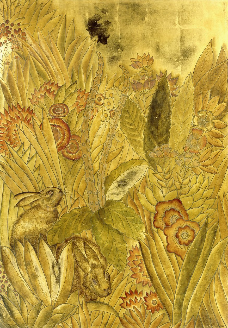 Konijnen en bloemen; Lapins et Fleurs door Jean Dunand