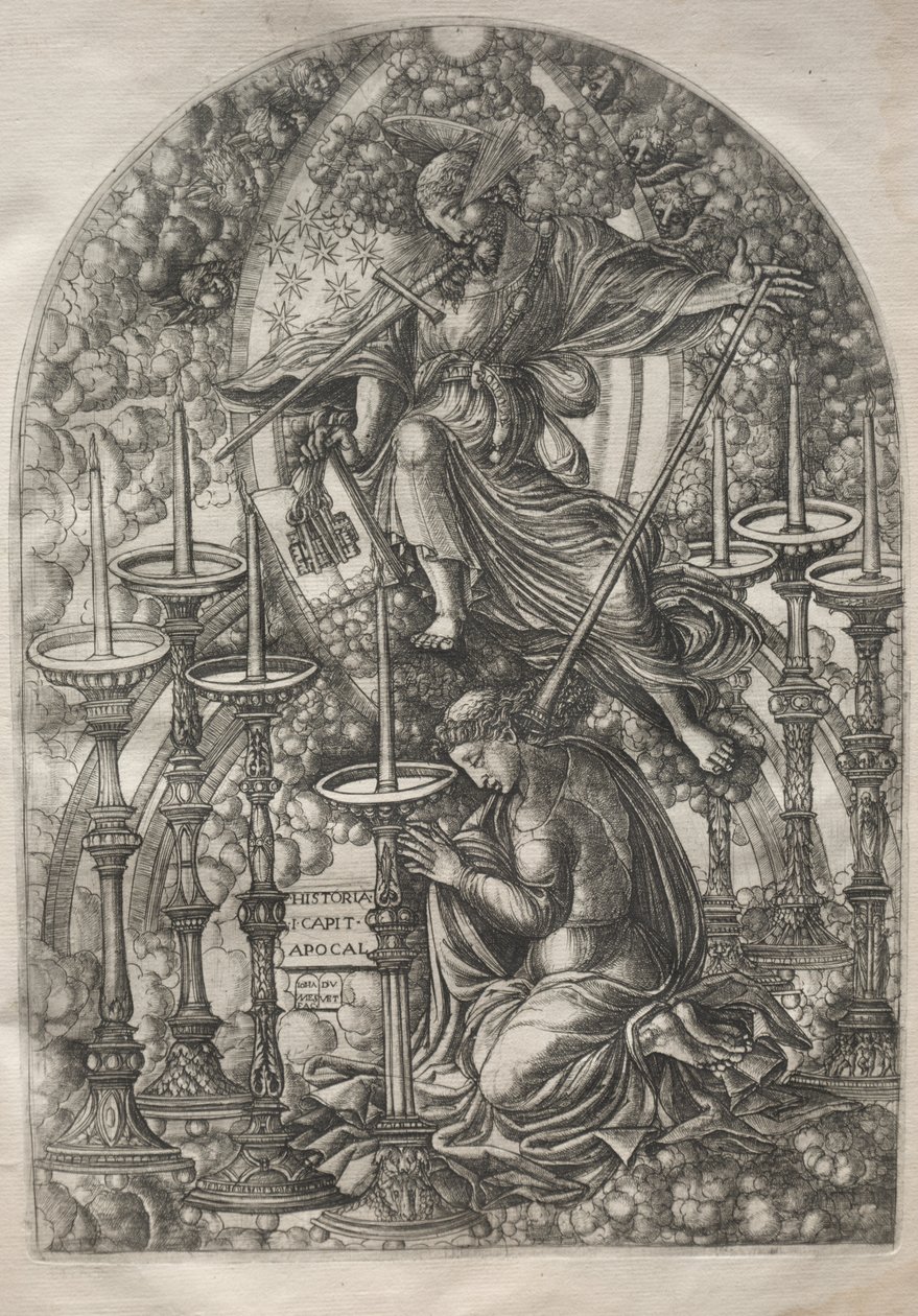 De Apocalyps: St. Jan ziet zeven gouden kandelaars, 1546-1556 door Jean Duvet