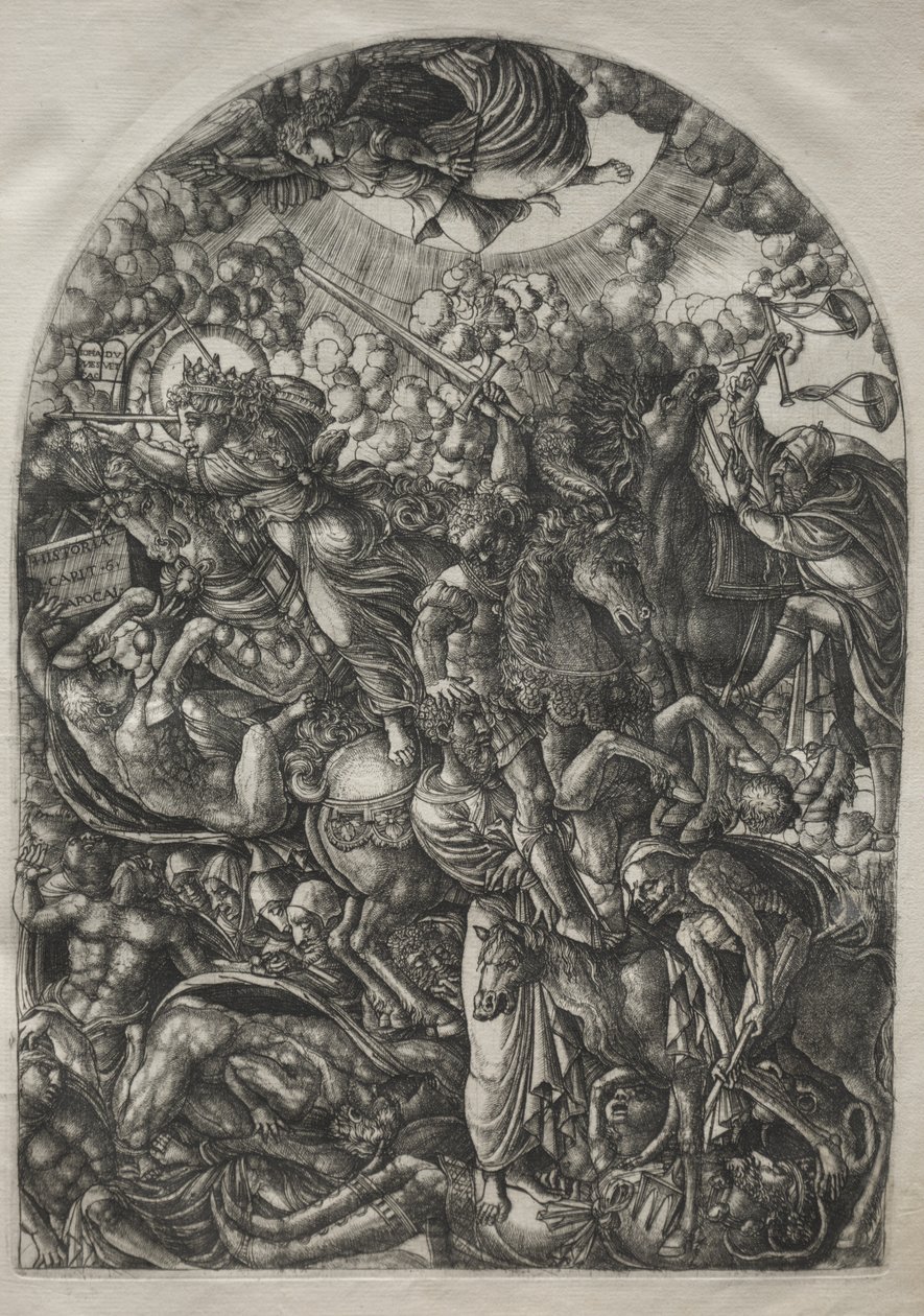 De Apocalyps: St. Jan ziet de vier ruiters door Jean Duvet