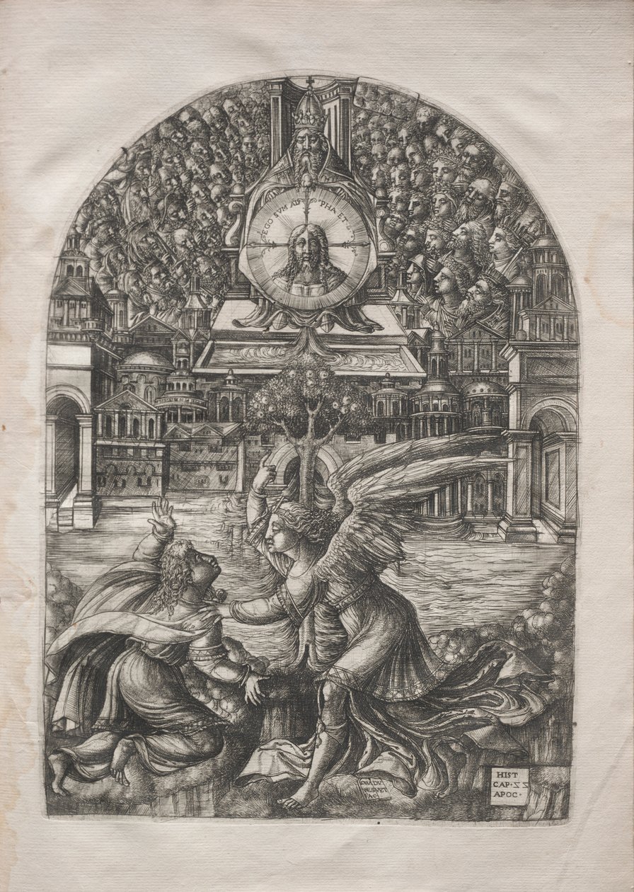 De Apocalyps: De engel toont St. Jan de fontein van levend water door Jean Duvet