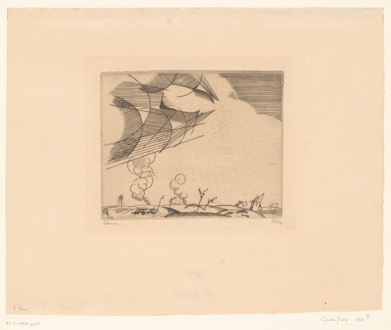 Landschap met rookpluimen door Jean Emile Laboureur (signed by artist)