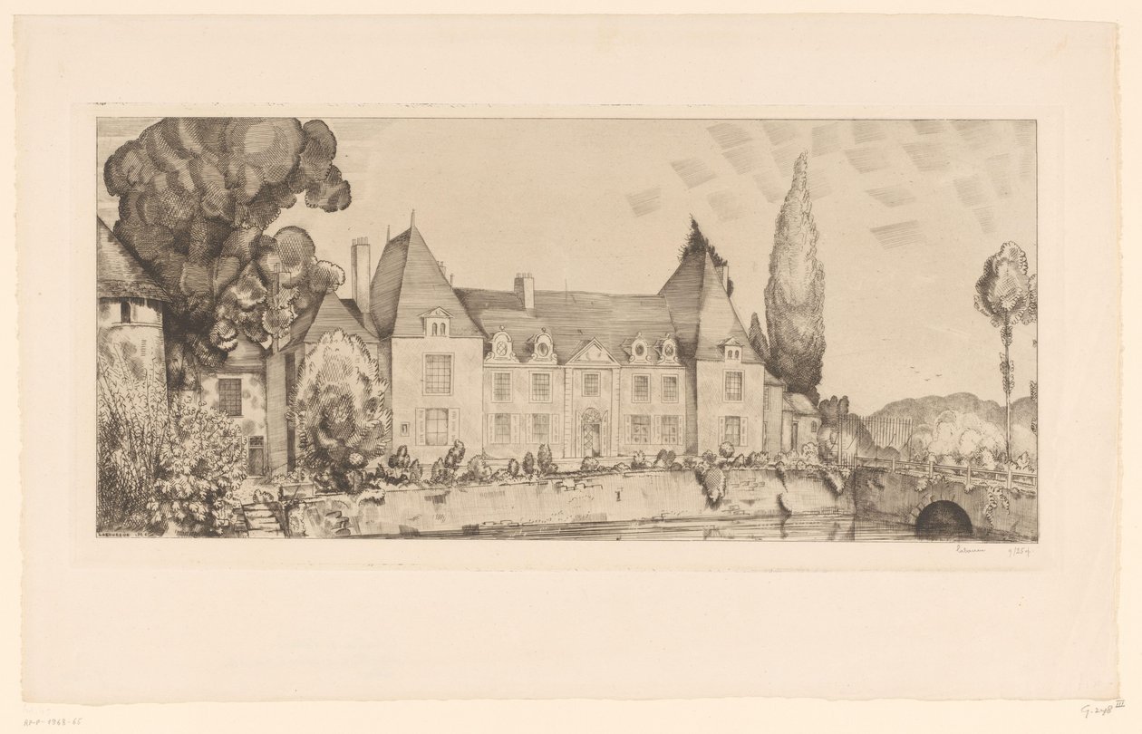 Zicht op een kasteel aan het water door Jean Emile Laboureur (signed by artist)
