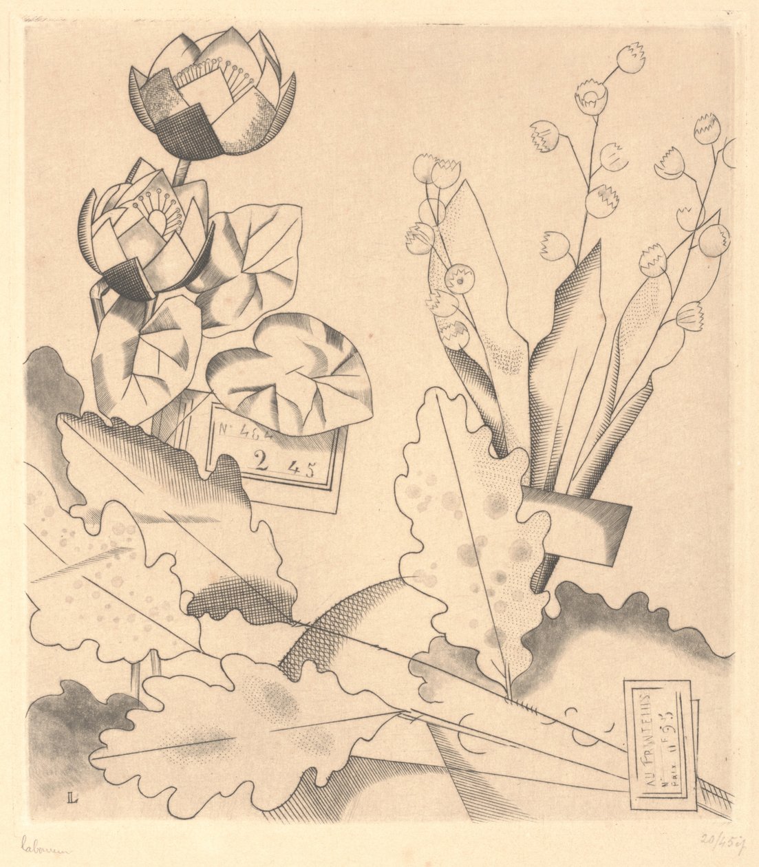 Kunstbloemen: Waterlelies en Lelietjes-van-dalen. door Jean Emile Laboureur