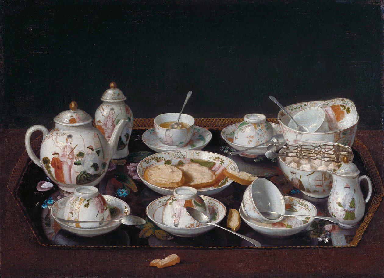 Duits: Stilleven met koffiekopjes (Japans theeservies) Stilleven: theeservies door Jean Étienne Liotard