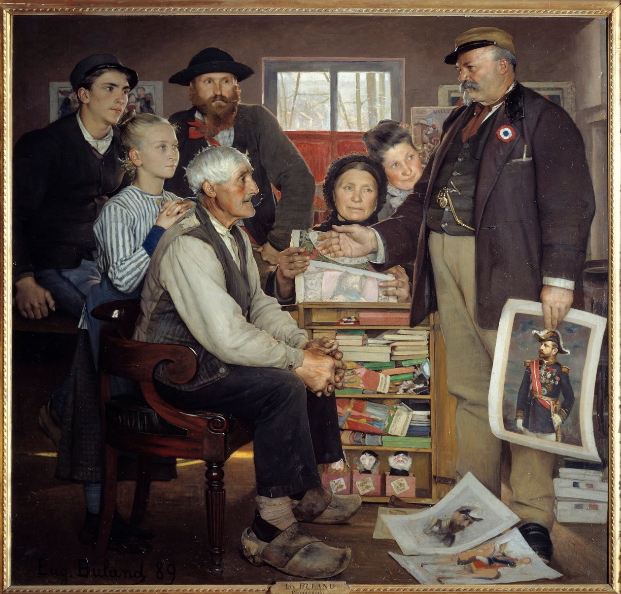 Bakker propagandascène. Een bakker probeert een oude boer te overtuigen om zich bij de partij aan te sluiten (schilderij door Eugene Buland) door Jean Eugene Buland