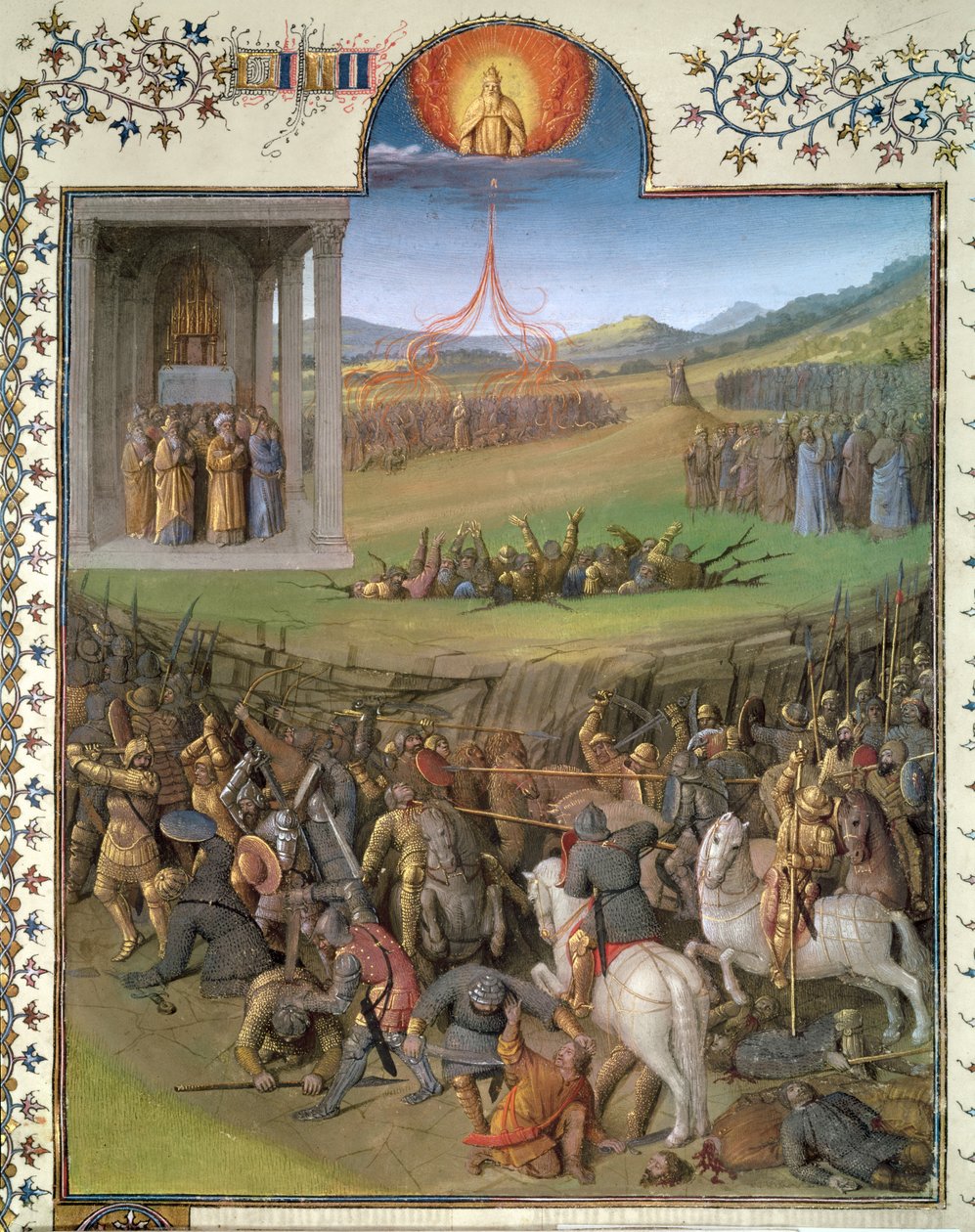 Slag van de Hebreeën tegen de Kanaänieten en de Bestraffing van Korach en de rebellen, illustratie uit 