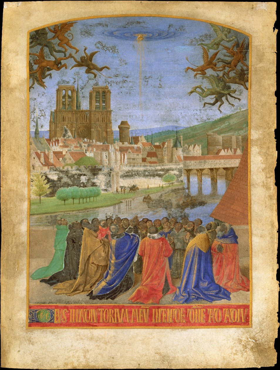 De Rechterhand van God die de Gelovigen Beschermt tegen de Demonen, ca. 1452-1460 door Jean Fouquet