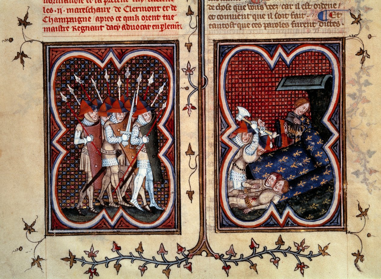 De maarschalken Robert de Clermont en Jean de Conflans werden vermoord door Etienne Marcel (1315-1358) en zijn mannen in de kamer van de dauphin Karel (toekomstige Karel V) in het Palais de la Cité op 22 februari door Jean Fouquet