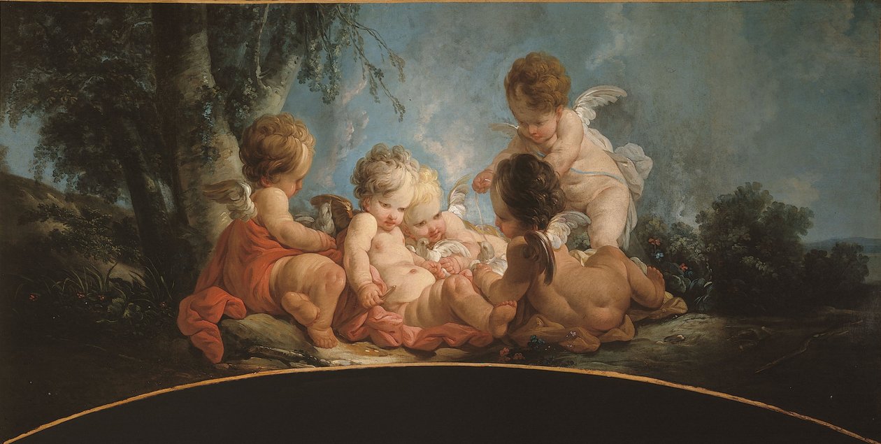 Groep van vijf liefdes die met duiven spelen, circa 1761 door Jean Francois Clermont
