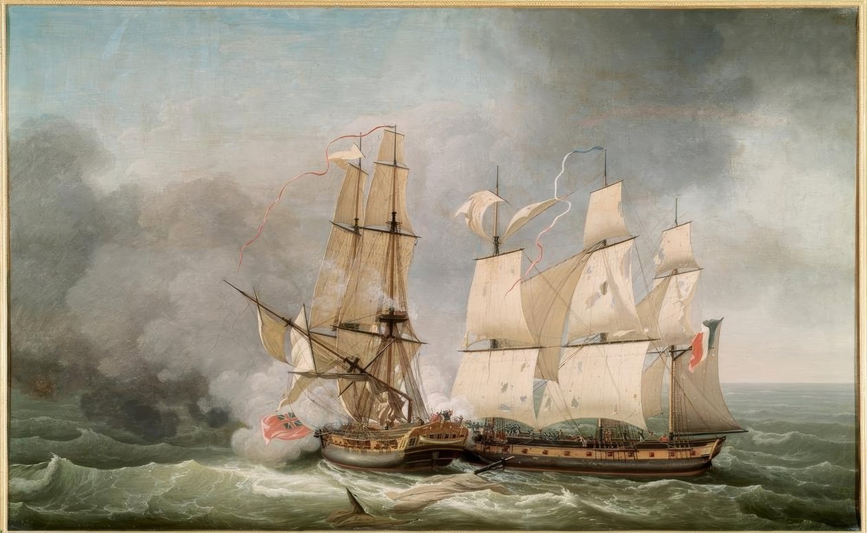 Gevecht tussen het Franse korvet La Bayonnaise door Jean Francois Hue