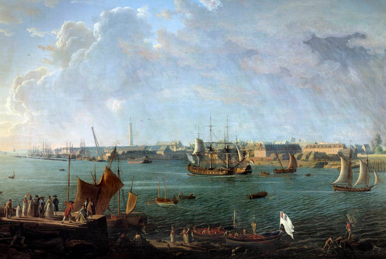 Zicht op de haven van Lorient in de 18e eeuw. Detail (detail) van een schilderij door Jean François Hue (1751-1823) Parijs, Musée de la Marine door Jean Francois Hue