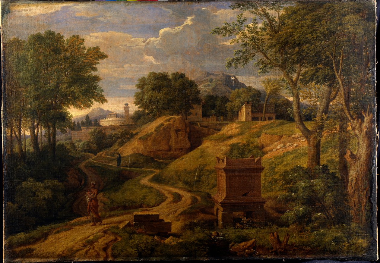 Klassiek landschap met een vrouw die een kind draagt, ca. 1650-75 door Jean Francois I Millet