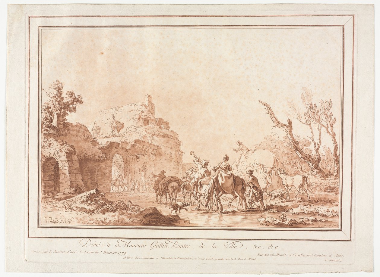 Voor de Wal van een Dorp door Jean-Francois Janinet