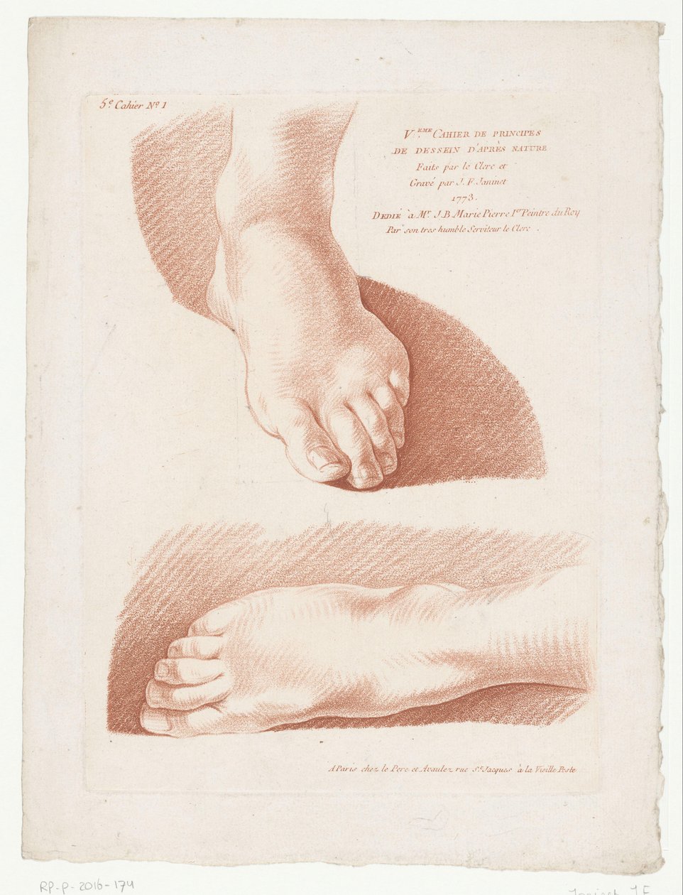 Titelprent met twee voeten door Jean Francois Janinet