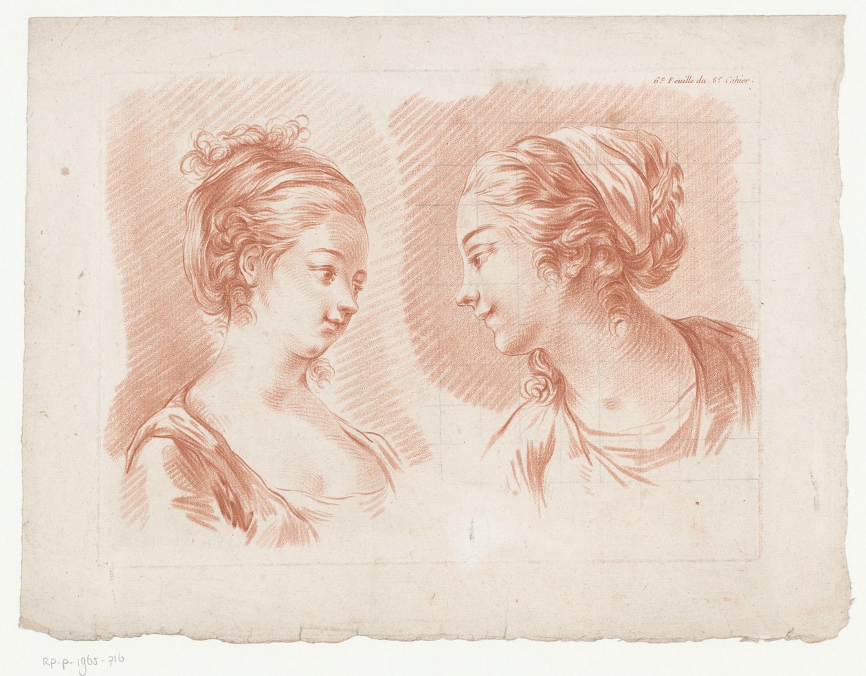 Twee vrouwenhoofden door Jean-Francois Janinet