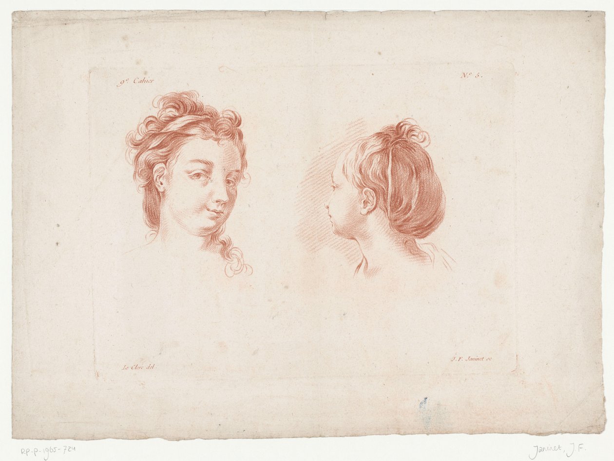 Twee vrouwenhoofden door Jean Francois Janinet