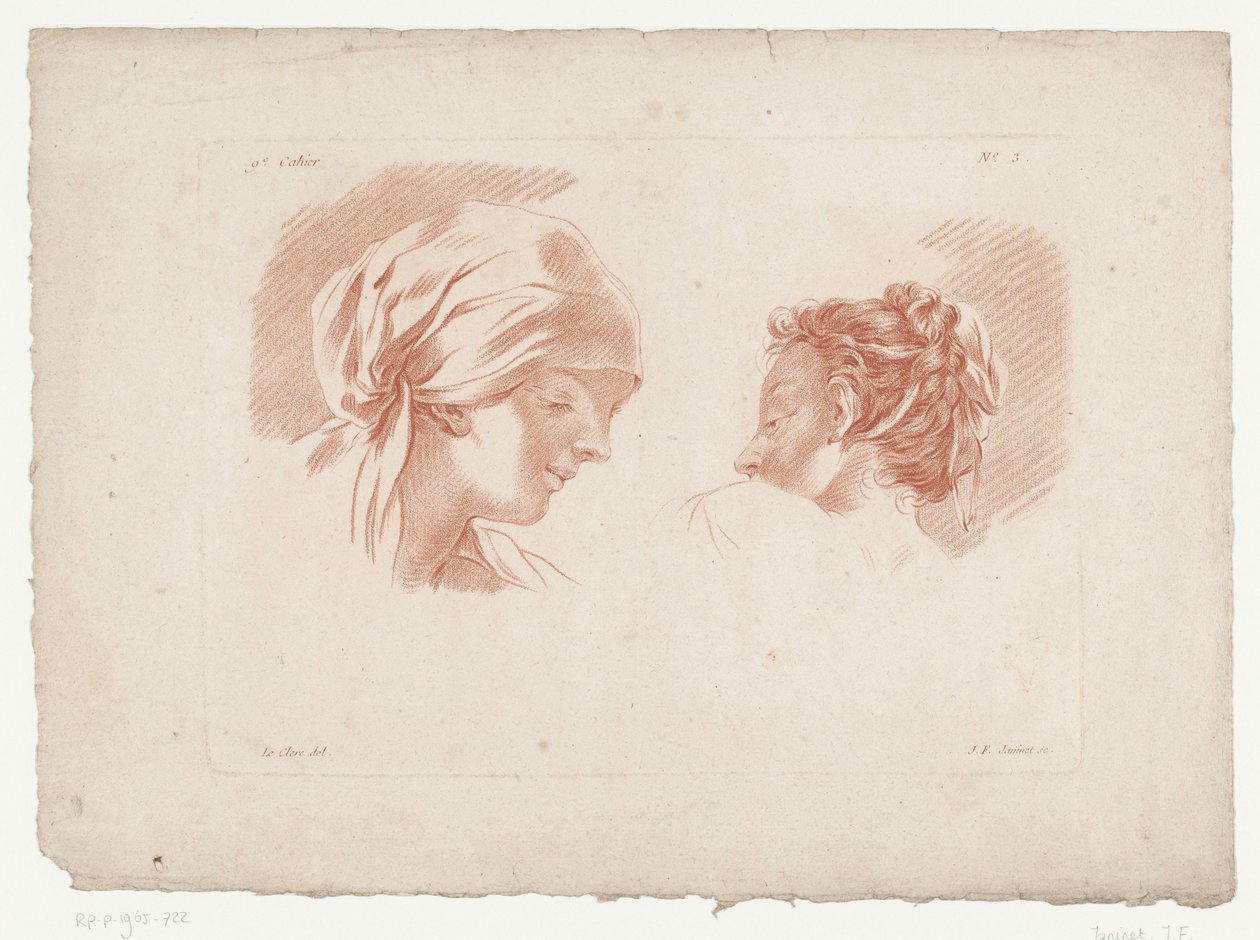 Twee vrouwenhoofden door Jean Francois Janinet