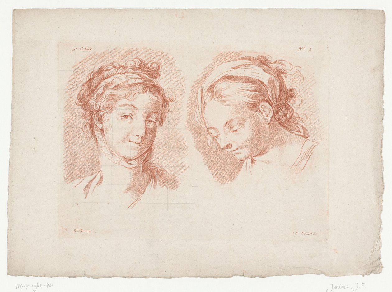 Twee vrouwenhoofden door Jean Francois Janinet
