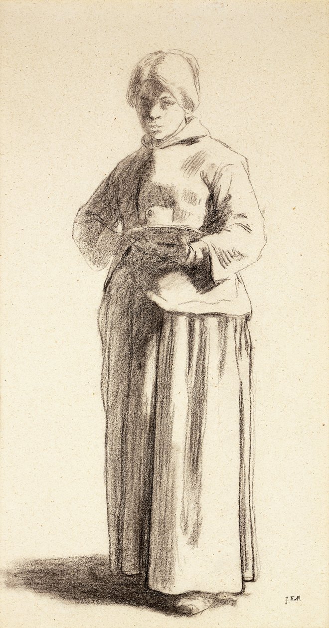 Een staande vrouw met een beker, c.1852-56 door Jean Francois Millet