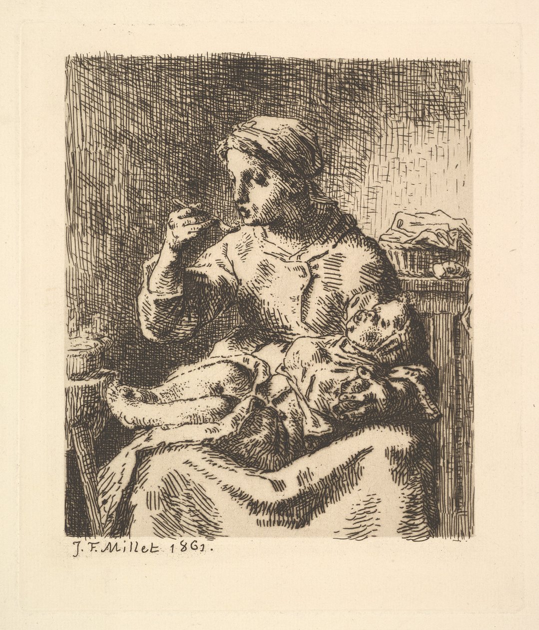 Het koelen van de pap door Jean-Francois Millet