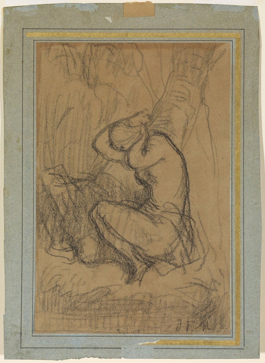Jonge vrouw die haar lange haar na het bad opsteken door Jean Francois Millet