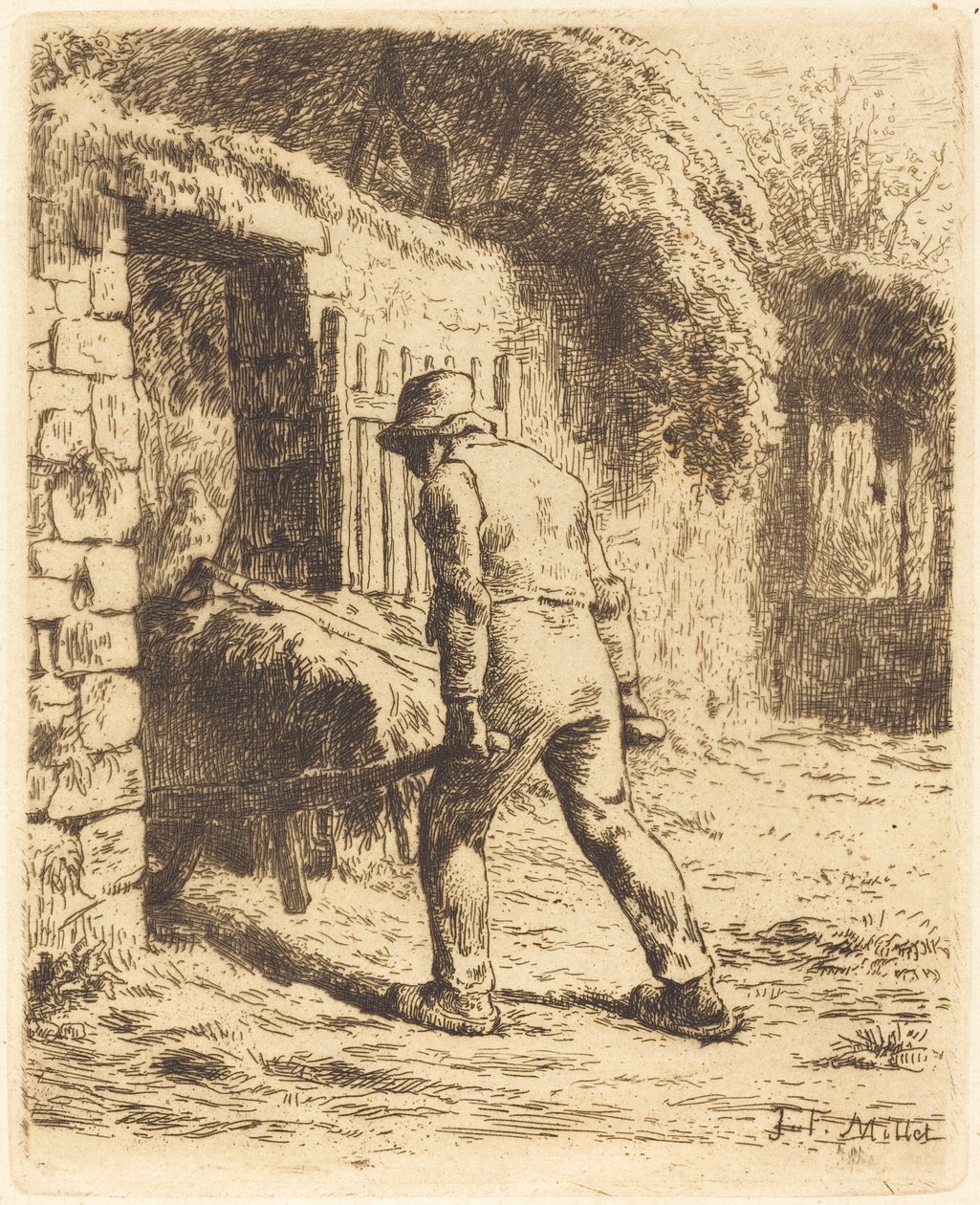 Man met kruiwagen door Jean Francois Millet